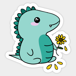 Chibi Dinosaur Sunflower Loves me, Loves me not design Sticker